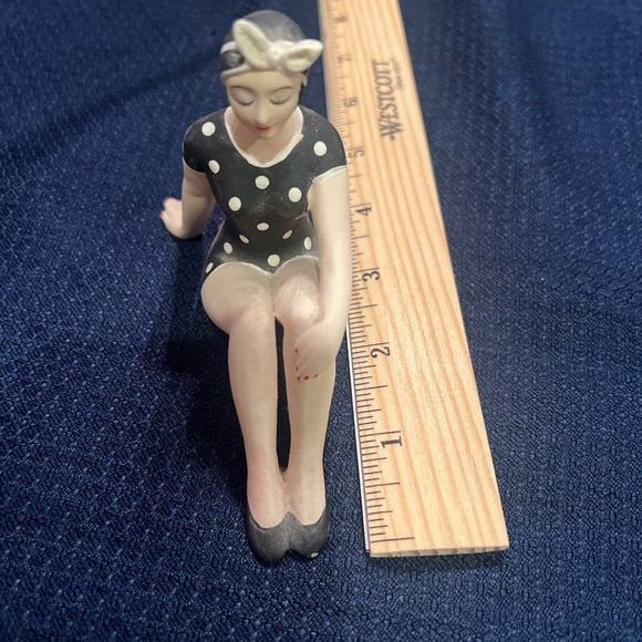 Retro Bathing Beauty 1920’s Flapper in Blue & White Polka Dot Swimsuit and Cap - Picture 2 of 5